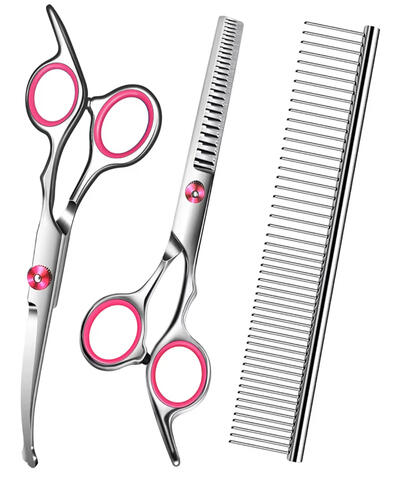 Grooming scissors and comb for long-haired dog grooming